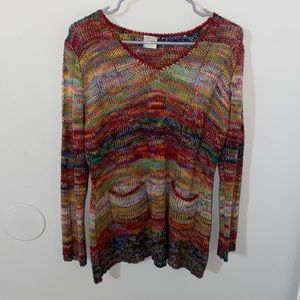 Cute multicolored, knit sweater! Two front pockets.